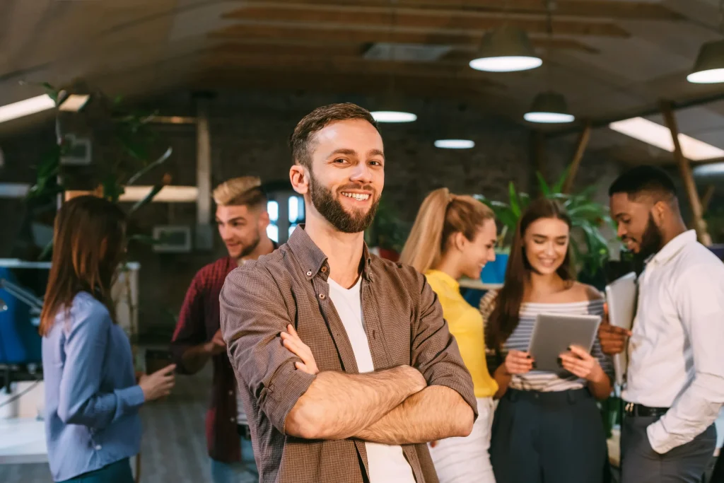 man smiling in a business event