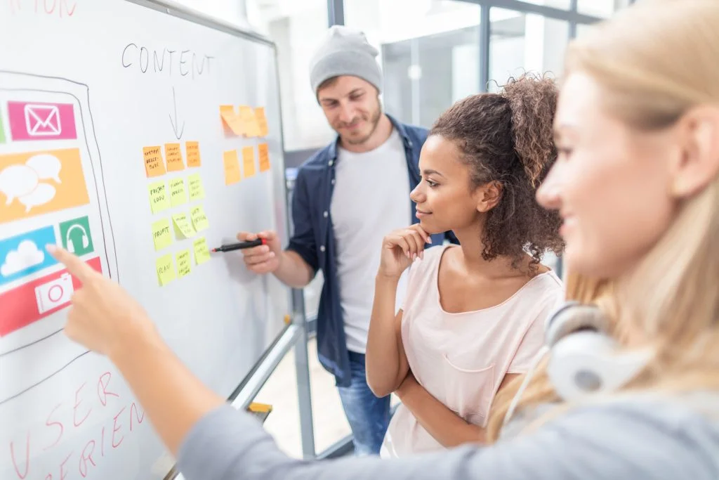 people with a withe board planing a business strategy