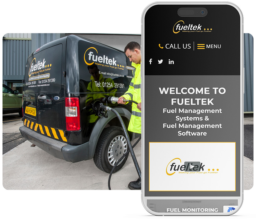 fueltek app and a man filling up the tank