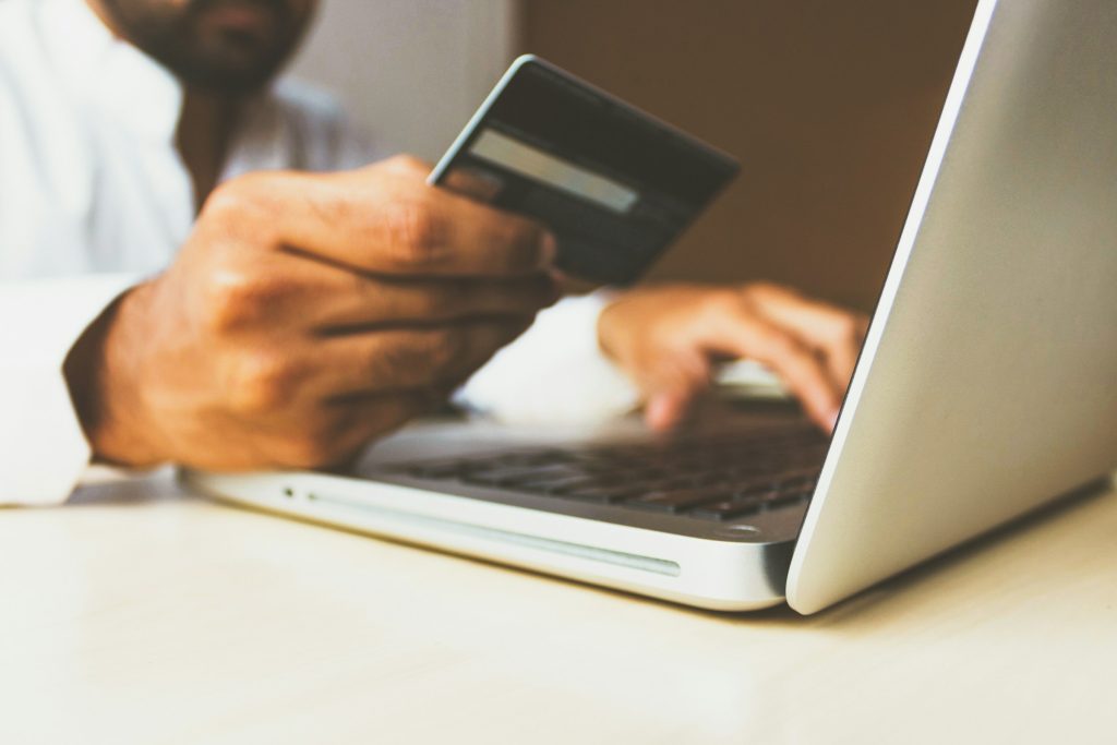 Man paying with card online
